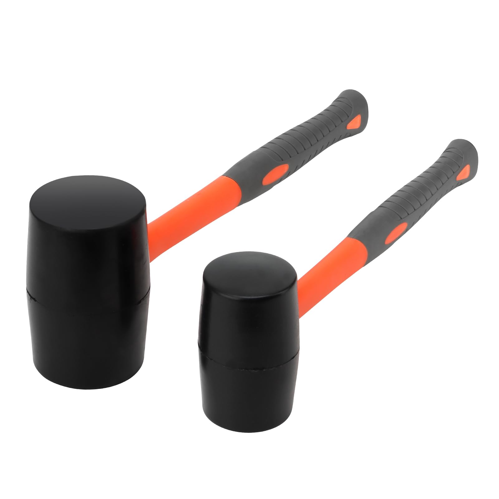 KEILEOHO 2-Piece Rubber Hammer Set 50 mm and 70 mm, 450 g and 900 g Soft Hammer Plaster Hammer Set with Non-Slip Shock-Absorbing Fibreglass Handle, Black Orange