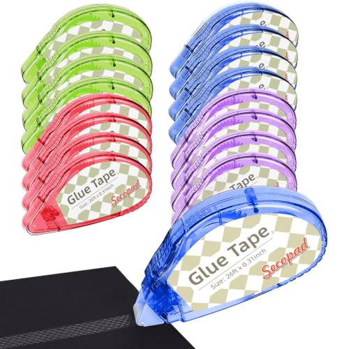 Image of Secopad Scrapbook Tape, 16 Pack Double Sided Tape Roller for Crafts, Adhesive Glue Runner Scrapbooking Supplies Journaling School Office Teacher Supplies, 0.3IN x 26FT, Clear Colored Shell