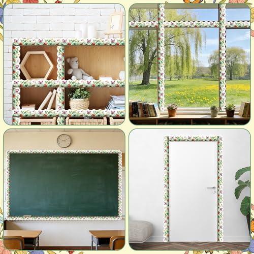 Image of BeYumi Watercolor Insect Border Trim - 65ft Back to School Watercolor Insect Rolled Border Trim Summer Colorful Bugs Flower Bulletin Board Borders School Classroom Office Party Wall Chalkboard Decor