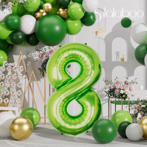 Image of 40 Inch Green Number 8 Balloon Lime Big Large Helium Number 0-9 | Giant Digital 8th Foil Mylar Party Balloon for Birthday Party Anniversary Graduation Decorations