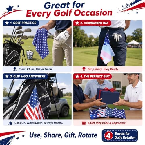 Frienda 4 Pack American Flag Golf Towels with Clip,15.8 x 11.8 Inch - 5
