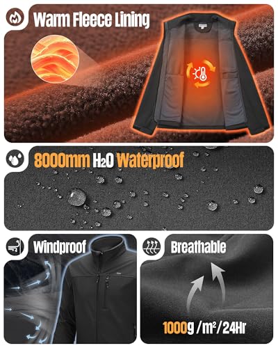 33,000ft Softshelljacke für Herren Wasserdichte Übergangsjacke Fleece Gefütterte Winddichte Outdoorjacke Funktionsjacke für Outdoor Freizeit Schwarz M