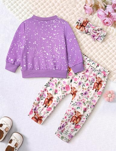 Image of Toddler Girl Clothes Fall Winter Outfits Wild Hair Don't Care Highland Cow Sweatshirt Pants Western Cowgirl Outfit