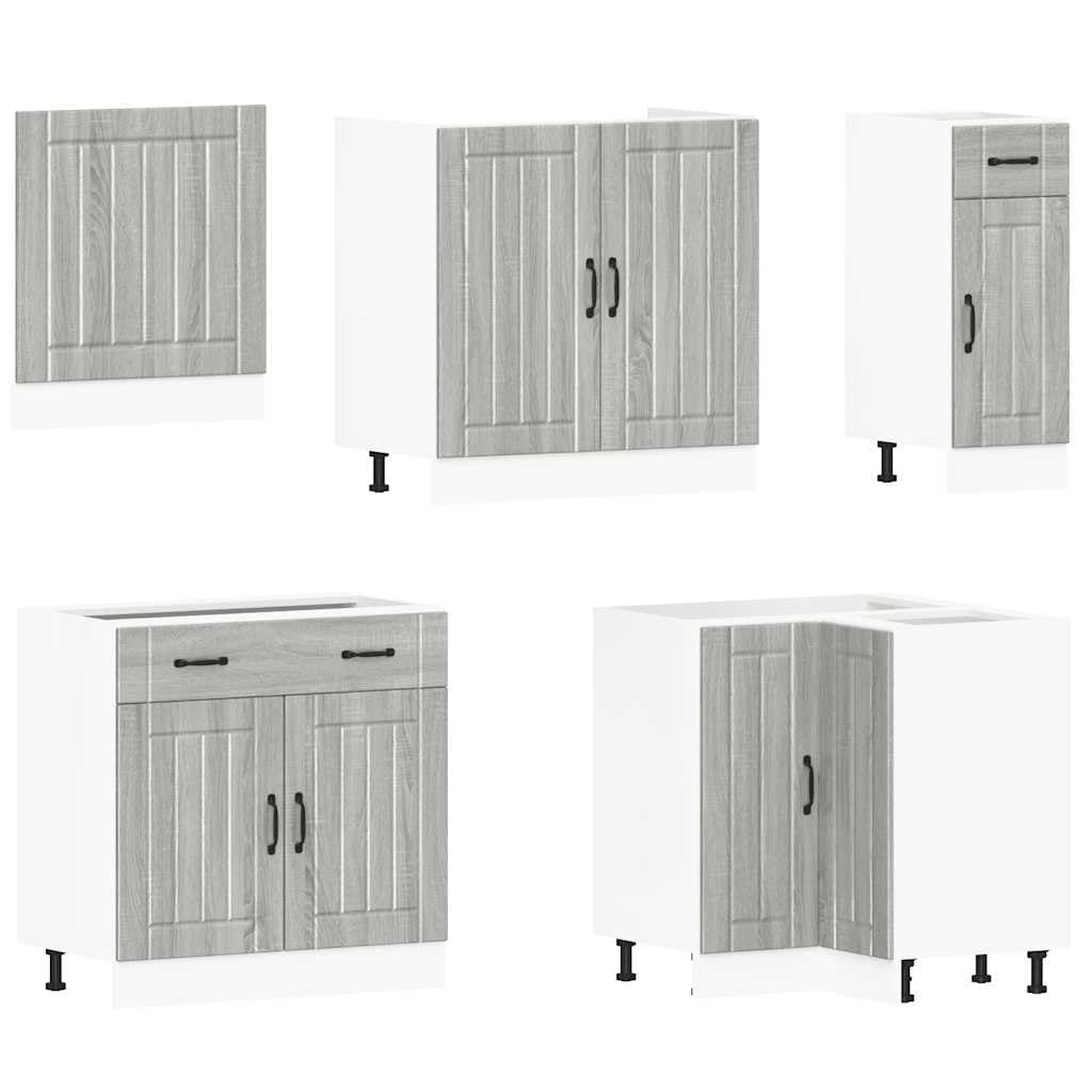 11-TLG. Küchenschrank-Set Lucca Grau Sonoma Holzwerkstoff Küchenschrank-Set, Küchenblock variabel stellbar Küche Komplett, ohne Arbeitsplatte für Restaurant, Hotel, Küche