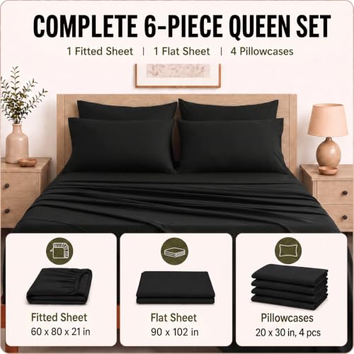 Image of CozyLux 6-Piece Queen Sheet Set, Fits 18-21 Inch Mattresses, Oeko-TEX