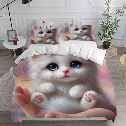 Housse de couette microfibre chaton sans repassage pour lit double enfant