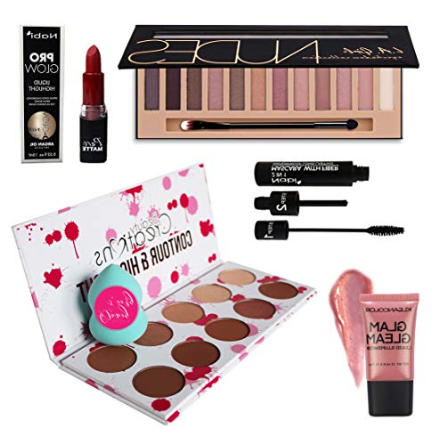 Makeup Bundle 6 Piece Eyeshadow, Mascara, Highlighter, Highlights & Contour, Lipstick