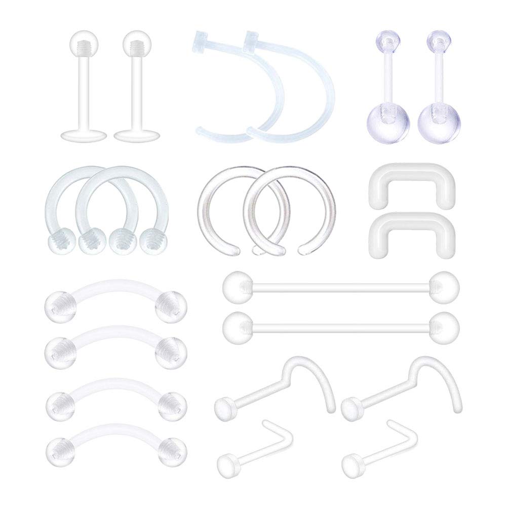 D.Bella14G 16G 18G 20G Clear Flexible Bioplast Retainer Navel Belly Ring Eyebrow Tongue Barbell Nose Lip Labret Stud