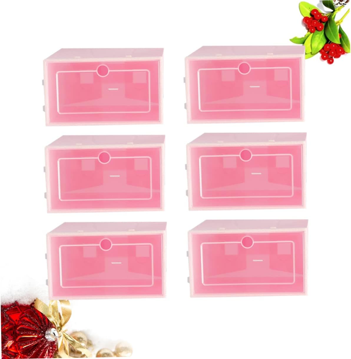 VICASKY 6PCS Transparent Stackable Shoes Storage Boxes Pink Small Thickened Plastic Shoe Containers for Closet Entryway Organizer