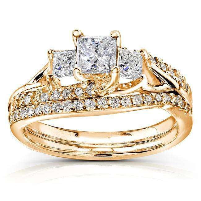 Kobelli Princess Cut Diamond Bridal Set Ring 1 1/10 Carat (ctw) in 14k Gold, Size 5.5,...