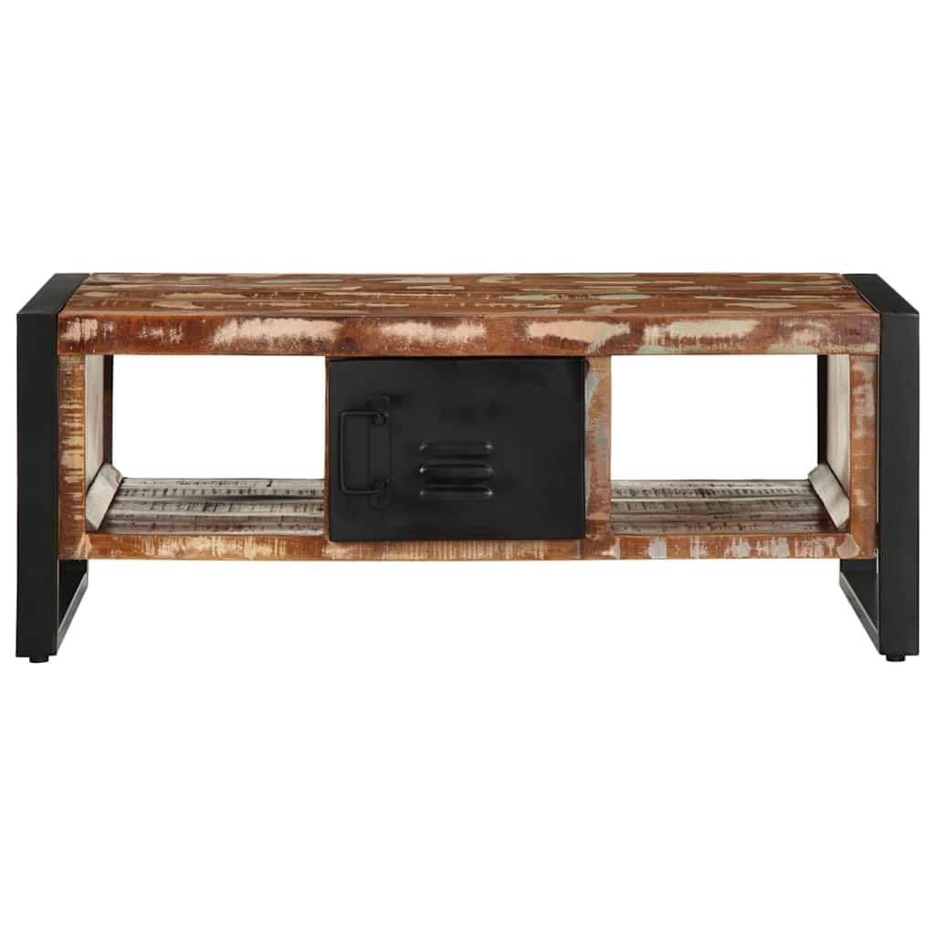Stolik kawowy wielokolorowy drewniany stolik kawowy uchwyt do przechowywania, stabilna szafka pomocnicza 90 x 50 x 36 cm lite drewno z recyklingu