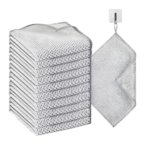 YAOYYG 10 Piezas Paños de Alambre Multiusos, (Tres Capas) Trapos Limpieza para Suciedad Difícil, Paños de Limpieza Reutilizables, Paños de Cocina Hechos de Alambre, con Cuerda Colgante