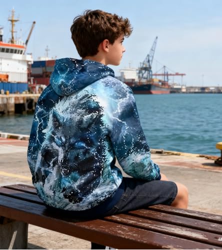 Image of Belovecol Boys Hoodies 3D Printed Hooded Sweatshirts with Pocket for 6-16Y | Pullover Hooded Style Pattern All-over Printed Long Sleeve Non-Fleece Soft Lightweight Tops for Kids