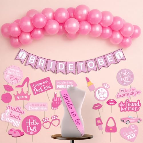 Image of Party Propz Bride To Be Decorations Set - 74 Pcs Bridal Shower Decoration Kit with Sash, Balloons, Banner & Photobooth Props, Bride To Be Sash (Cardstock, Latex)