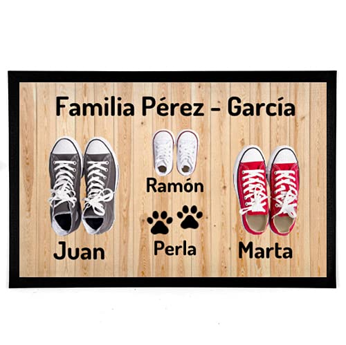 NANNUK Paillasson personnalisé en caoutchouc Famille 3 + Dog Cover