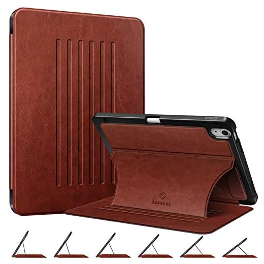 CaseBot Magnetic Stand Case for iPad Air 11-inch M2 (2024), iPad Air 5th Generation (2022) / iPad Air 4th Gen 10.9 Inch - Multiple Angles Shockproof TPU Cover with Pencil Holder, Brown