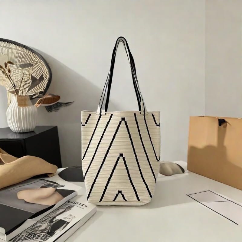 Bolso tote para mujer, de gran capacidad, tejido a rayas, bolso de hombro elegante y duradero para teléfonos, billeteras y artículos esenciales miniatura 2