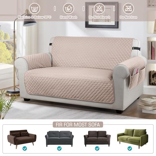 Image of TAOCOCO Sofa Protectors 2 Seater,Slipcover for Sofa,Sofa Cover for Pets,Sofa Slipcovers for Kids with Elastic Strap,Washable Sofa Cover Protect for Pets(Khaki)
