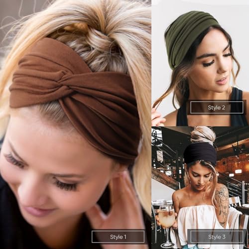 Image of DRESHOW 4 Pack Turban Headbands for Women Wide Vintage Head Wraps Knotted Cute Hair Band Accessories