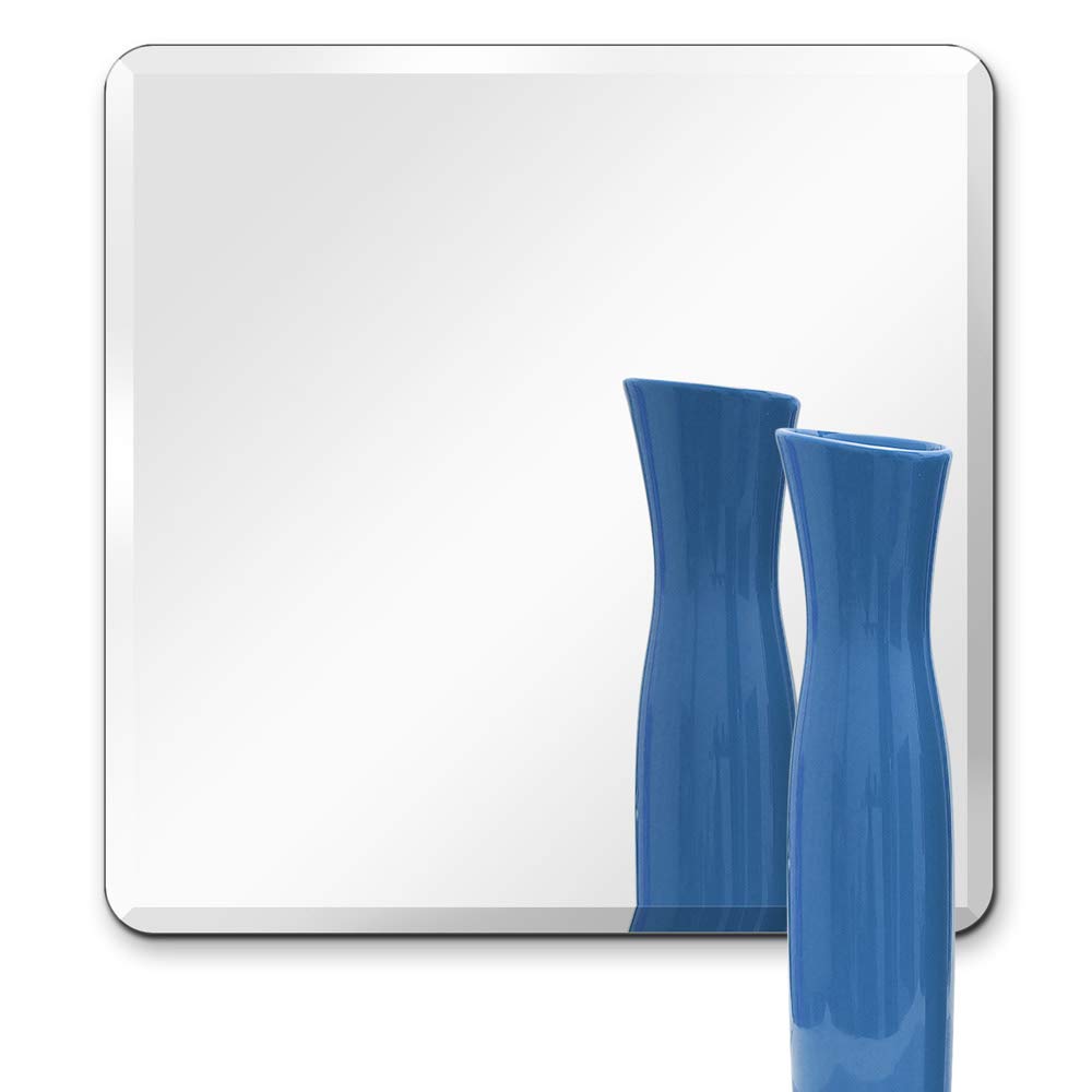 Modern Square Frameless Mirror - 18'' - Beveled - 1/4" Thick Glass with Hooks for Wall Mount