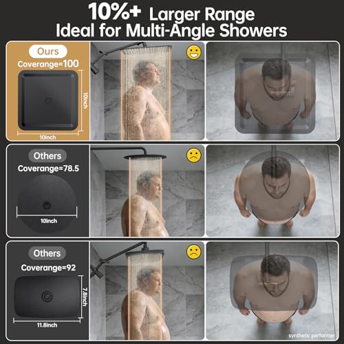 Image of Veken All Metal 10 inch Black Shower Head with Handheld, Luxurious Square Double Rain Shower Heads with Spray Combo, Dual High Pressure Detachable Rainfall Showerhead with Arm,Bathroom Upgrade,Matte Black