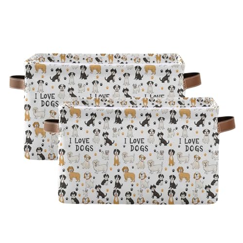 Image of Bernese Mountain Dog Storage Basket Fabric Pet Toy Baskets Cute Dogs Puppy Paws Open Home Storage Bins Boxes Foldable Organizer Bag for Pet Toy Bathroom Shelf Closet Baskets 16x12x8 Inches 2 Pack
