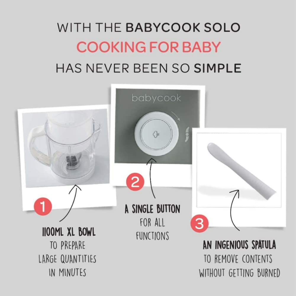 Béaba – Babycook Solo – 4-in-1 Babynahrungszubereiter – Mixen, Aufwärmen und Dampfgaren– Schnelles Dampfgaren – Hausmannskost für Babys und Kleinkinder – Abwechslungsreiche Ernährung für Ihr Baby–grau