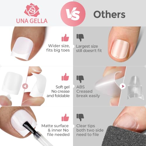 Image of UNA GELLA French Press On Toenails Milky White, 15 Sizes Pre-Etched Sharp Square Toenail Press Ons With White Tip for Women, 150PCS Toenail Extension for Home DIY Salon Pedicure Summer Gift