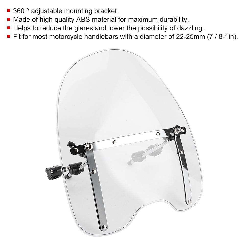 Aramox Pare-brise de moto universel, support de guidon réglable à 360 ° de 22 à 25 mm (transparent)