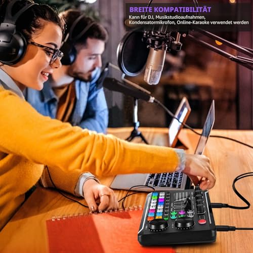 Facmogu F998 Live Sound Card Audio Mixer, Podcast Audio Interface mit DJ Mixer Effekten, Voice Changer mit Soundeffekten für Karaoke Tiktok YouTube Live Streaming Record Gaming