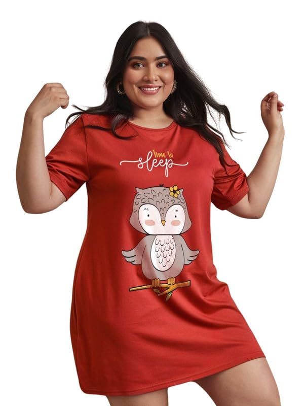 fflirtygo Women’s Printed Knee Length Cotton Nighty | Short Sleeve Nighty | Short Nightdress | Long T-Shirt | Regular Fit Night Gown | Casual Nightwear-picture-18