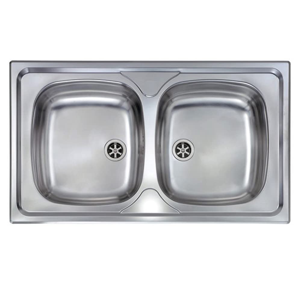 Yellowshop - MONDIAL 3 Lavello incasso acciaio inox 2 vasche cm 86x50 con sifone e piletta