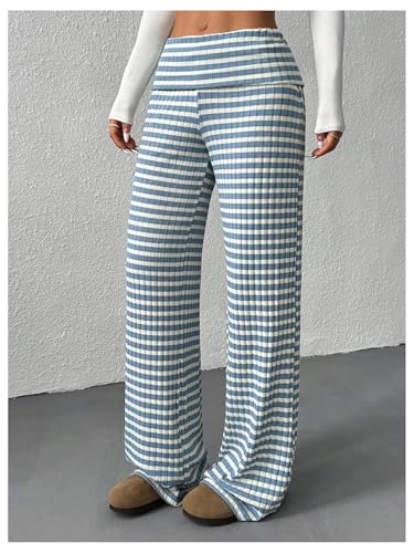 Girl's Striped Straight Leg Pants Elastic Waist High Rise Casual Long Trousers4