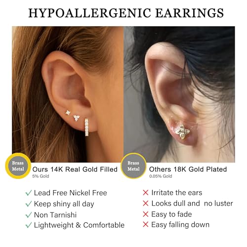 Dainty Tiny Gold Stud Earrings for Women Trendy Cute Small Cartilage Tragus Cubic Zirconia Mini Earring Sets for Multiple Piercing Hypoallergenic Stud Earrings with S925 Sterling Silver Post for Sensitive Ears4