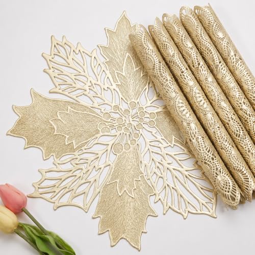 Image of Dakshya Industries Round PVC Table Mats Set of 6 Dining Table Placemats Waterproof Table Protector Mats, Gold
