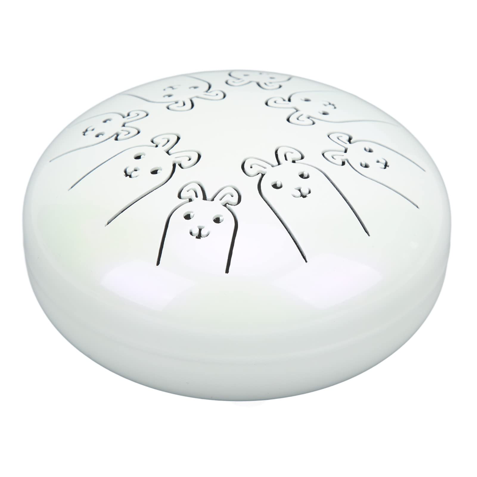 Alloy Steel Tongue Drum 8 Note 5.5in Chakra Tank Ethereal Handpan, White Color with 12 Zodiac Rabbit Design, Crisp Sound for Music Lovers and Beginners