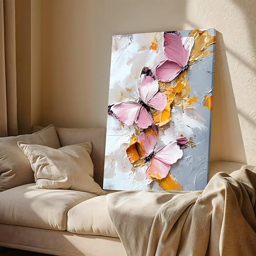 Image of PAINTINGMANTRA Butterfly Floral Canvas Wall Art Painting For wall decoration | Multicolour Butterfly Stretched Canvas Painting For living room, bedroom, home and Office, 16x22 Inch