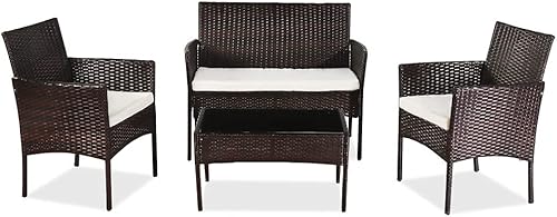 SLNFXC - Juego de muebles de patio de tres colores para exteriores, sala de estar, balcón, muebles de ratán de cuatro piezas, color marrón, muebles