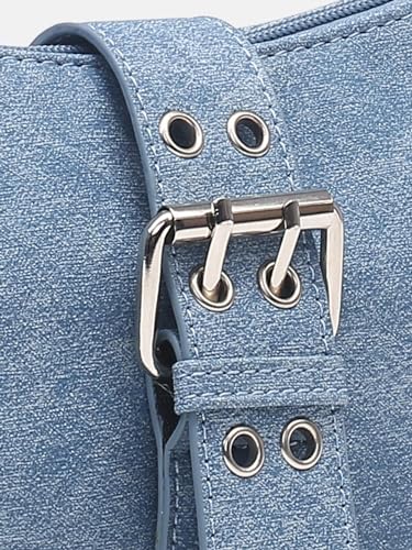 Image of Verdusa Women's PU Leather Punk Rivet Shoulder Bags Vintage Handbag Purses Blue One-Size