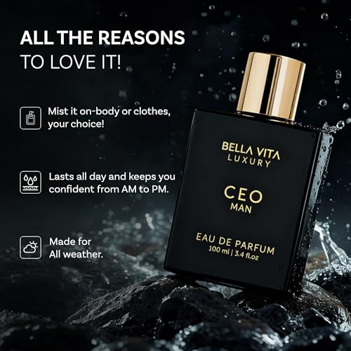 Image of Bellavita Luxury CEO MAN Eau de Parfum | 100 ml (3.4 fl.oz.) | Perfume for Men | Mandarin, Lemon, Lavender, and Vetiver Notes | Long Lasting Men's Fragrance | Gift for Father's Day