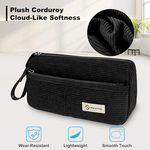 Image of FINPAC Pencil Case, Corduroy Triangle Makeup Bag, Kawaii Pen Bag Pouch Holder Box Organize for Study, Office, or Travel, Black