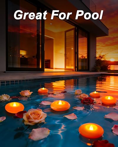 Image of Homemory 12 Pack 3 inch Flameless Led Floating Candles, 200 Hour Orange Battery Operate Waterproof Tealights for Cylinder Vases, Centerpieces at Wedding Decor, Party, Pool