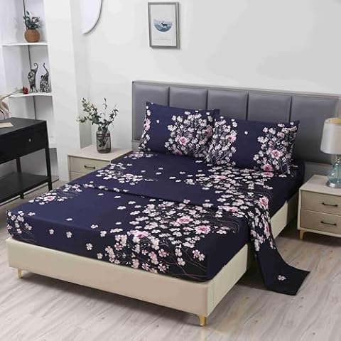 SDIII 4PCS Dark Purple Floral Bed Sheet Set Queen, Soft Microfiber Queen Sheet Set Floral, Wrinkle and Fade Resistant, Vintage Floral Sheets on Amazon Cover