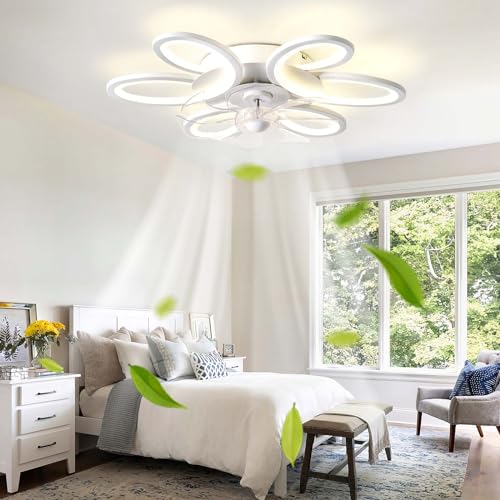 Plafonnier ventilateur de plafond LED 65cm blanc en forme de fleur pour salon