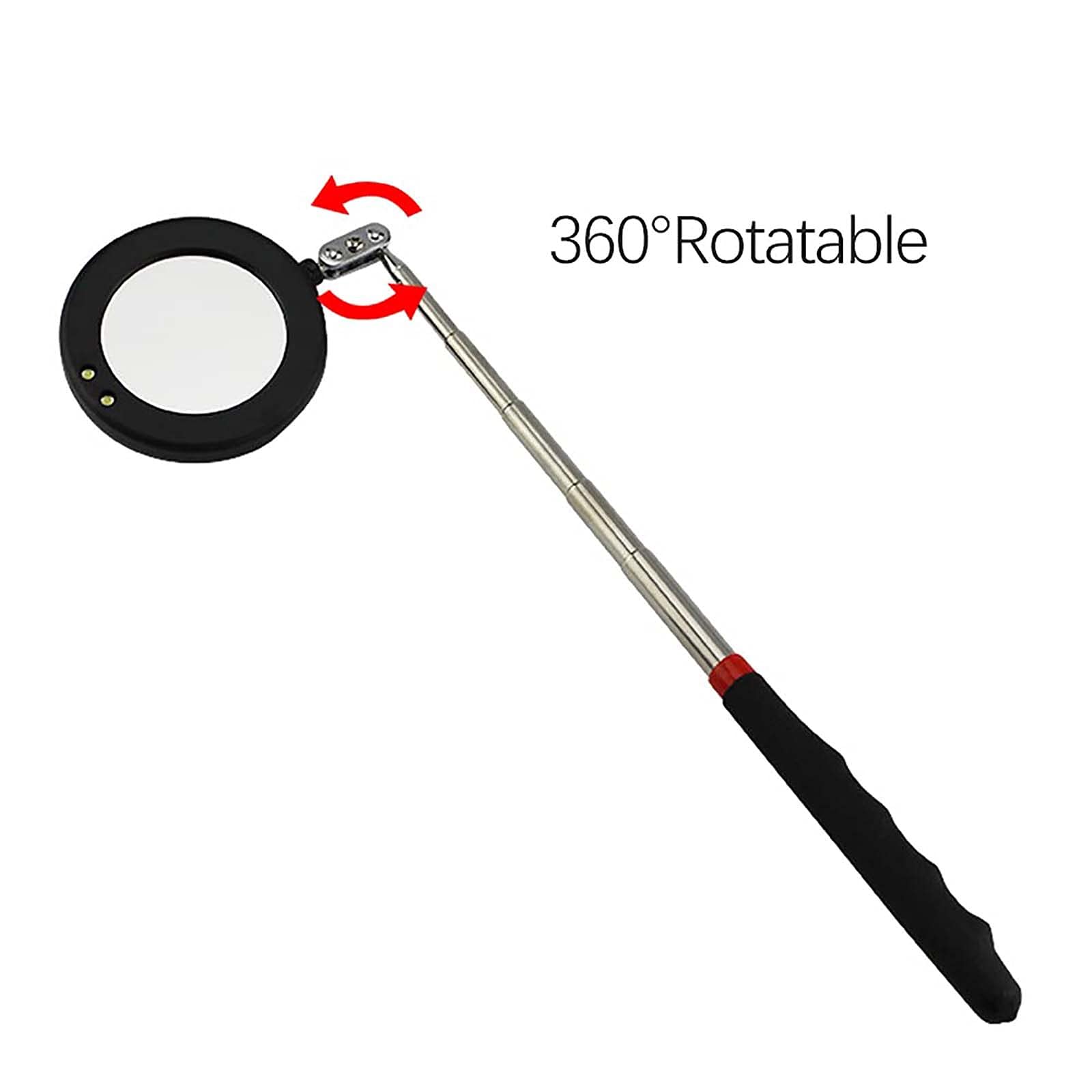 Espejo de inspección para Debajo del vehículo, Espejo de inspección telescópico con luz LED, Giro de 360°, visión Adicional, Herramientas universales, Longitud telescópica de 210 a 800 mm.