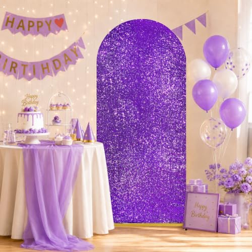 Image of Purple Arch Cover 7.2 ft Sequin Arch Backdrop Cover Balloon Arch Cover Party Background for Birthday Party Ceremony Graduation Banquet Decoration