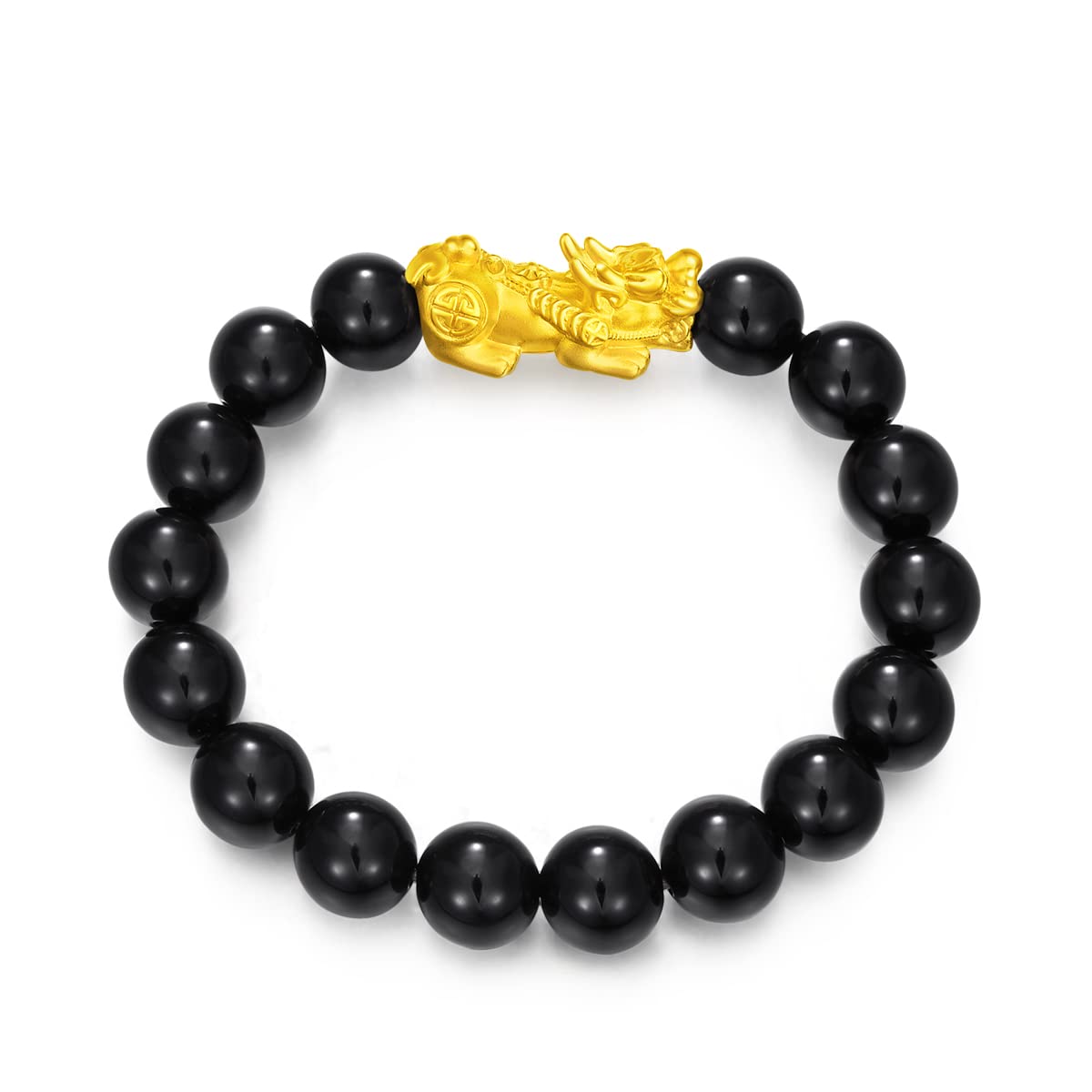 CHOW TAI FOOK999 Pure 24K Pixiu and Black Agate Marbles Women Bracelet