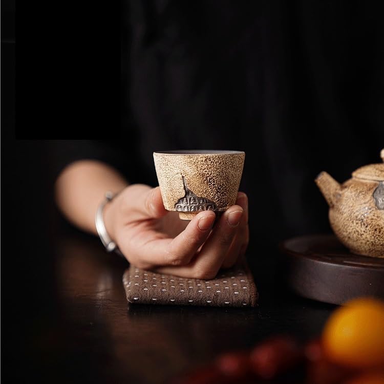 Tea Cup Silver-Gilt Master Single Retro Stoneware Japanese Set Handmade Ceramic Soaking Container