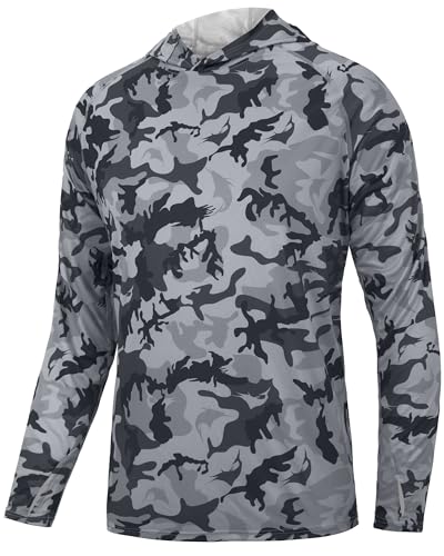 FISHEAL Mens Camo Fishing Hoodie Shirts, Long Sleeve UV Sun Protection Shirt with Thumbholes, Lightweight UPF 50+ Shirt for Hunting Hiking Outdoor