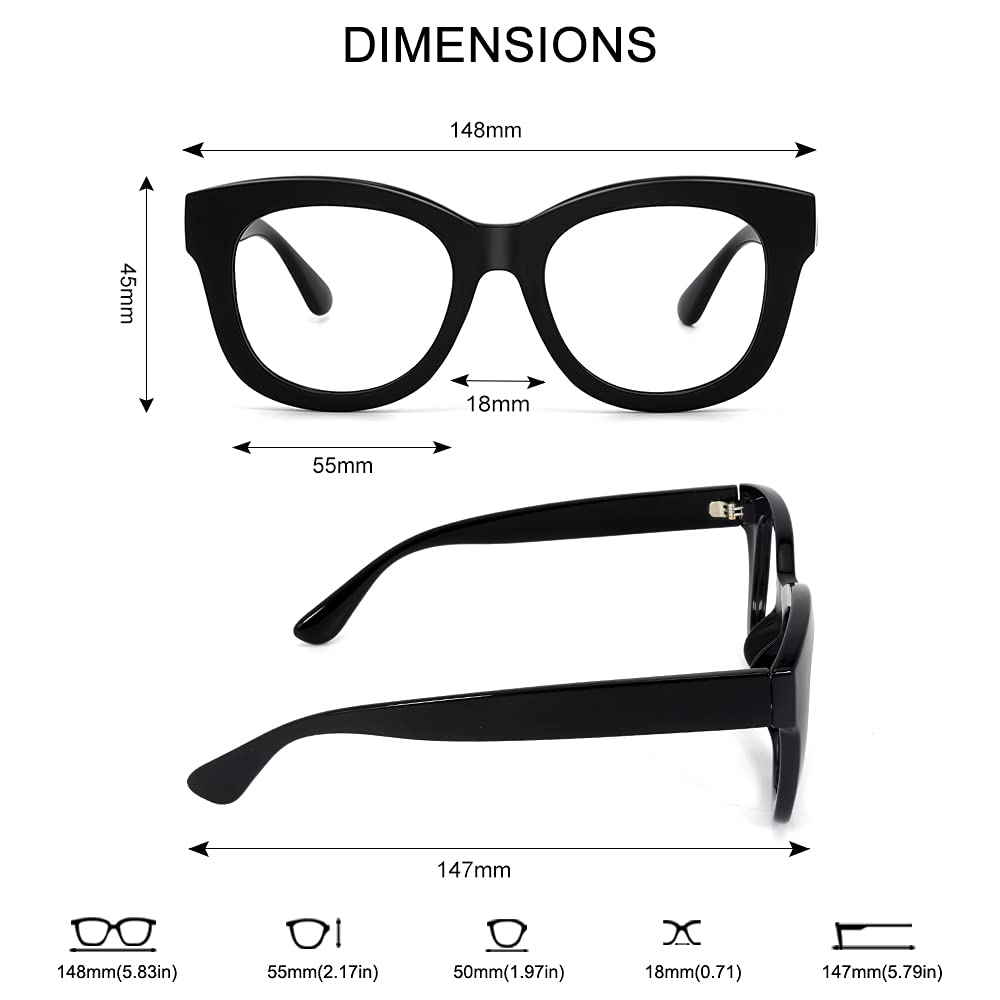 JiSoo Reading Glasses 1.25 Women/Men Designer Oversized Readers, Thick Large Round Ladies Reading Glasses 1.25, Black - Image 4